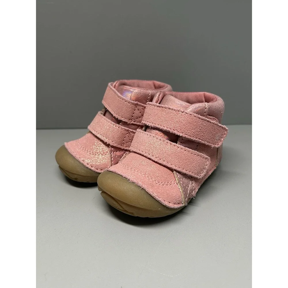 Stride Rite Girl Shoes Pink Ankle Boots Soft Motion Sparkle Pink Baby Sz 3mo